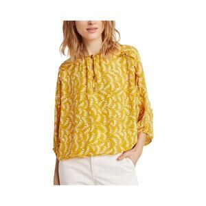 Maeve by Anthropologie Mustard Yellow Leaf Blouse Women's M Boho Peasant Top
